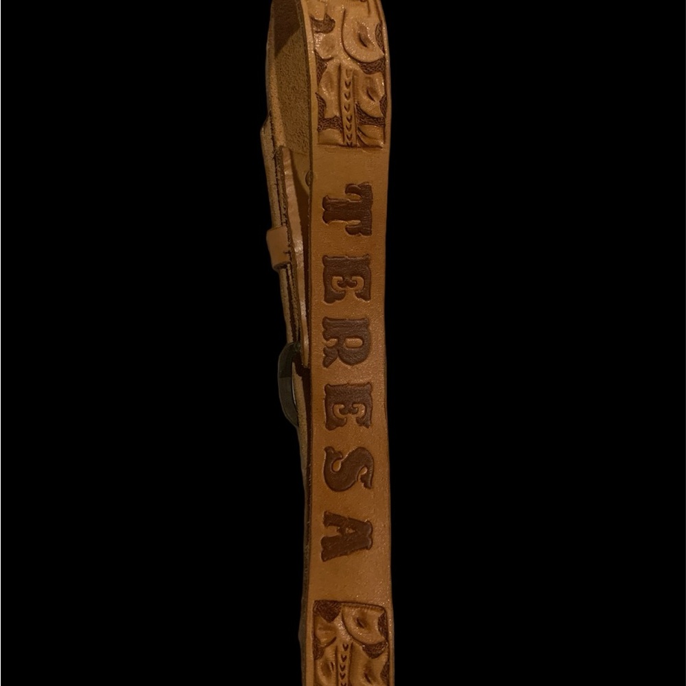 Tan Leather 38” Tooled Leather Belt Teresa